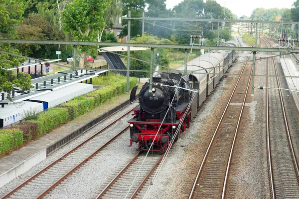 Historic Black Steam Locomotive Station Dtieren Netherlands — Stock Photo, Image