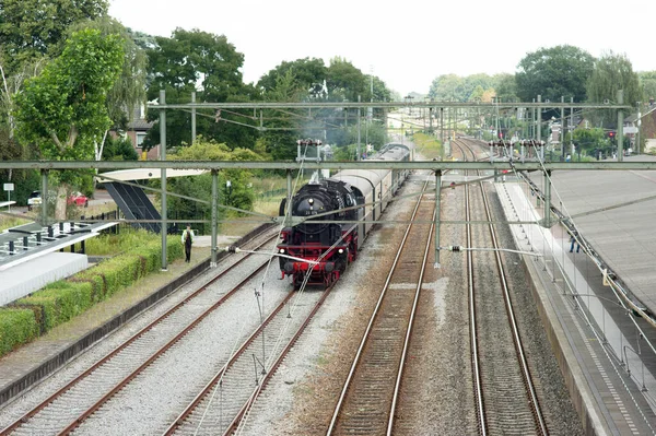 Dieren Paesi Bassi Agosto 3021 Locomotiva Storica Vapore Nero Arriva — Foto Stock