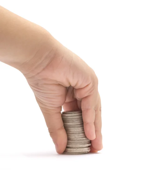 Hand picking up some coins — Stock Photo, Image