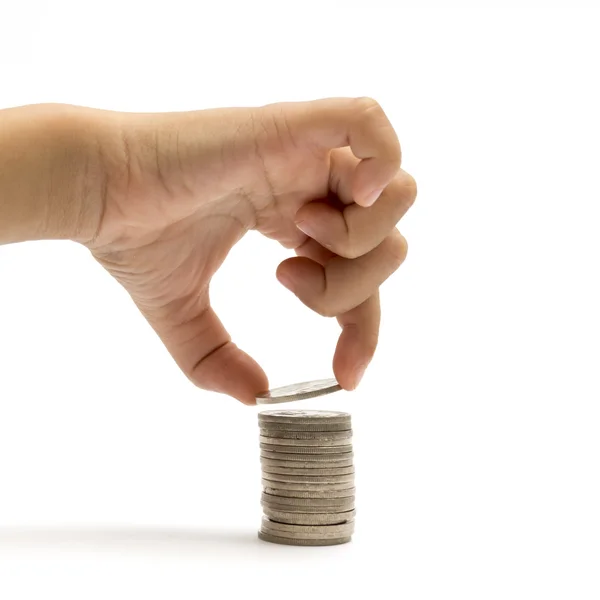 Hand picking up coin. — Stock Photo, Image