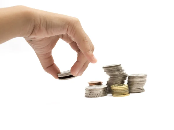 Hand stacking some coins. — Stock Photo, Image