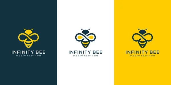 Logo Pszczoły Miodnej Złotą Linią Nieskończoności Stylu Sztuki Projektowania Wizytówek — Wektor stockowy