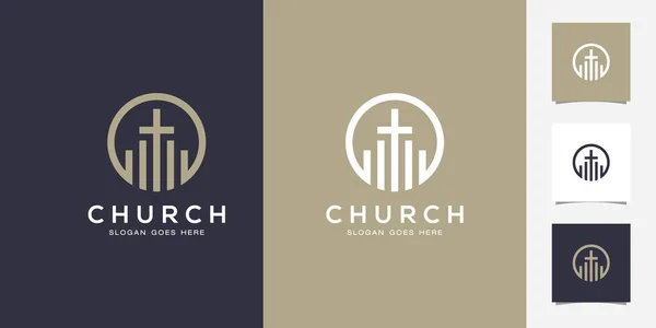 Église Art Ligne Design Logo Chrétien Premium Vector — Image vectorielle