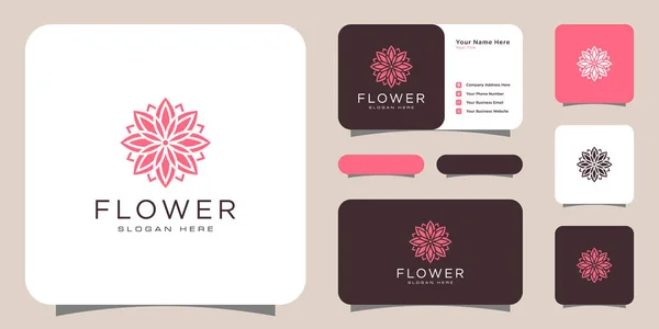 Blumen Mono Linie Luxus Logo Mit Visitenkarten Design — Stockvektor