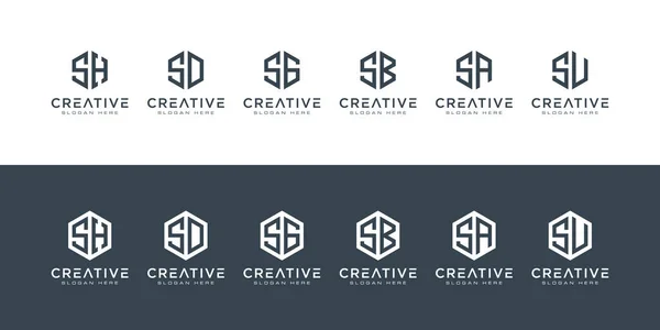 Sada Kreativních Monogram Písmeno Logo Šestiúhelník Premium Vektor — Stockový vektor