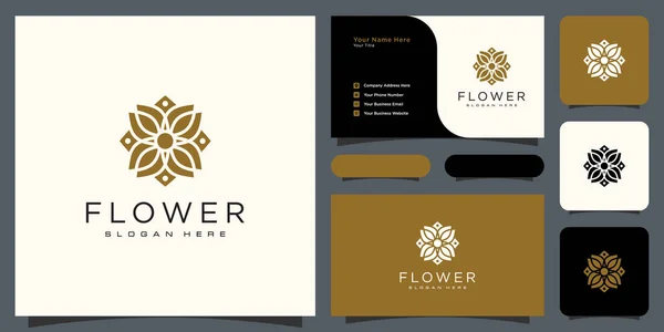 Logo Lujo Línea Mono Flor Con Diseño Tarjeta Visita — Vector de stock