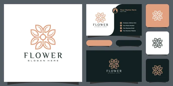 Flower Mono Lijn Luxe Logo Met Visitekaartje Ontwerp — Stockvector