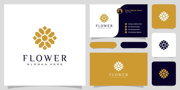 Flower Mono Lijn Luxe Logo Met Visitekaartje Ontwerp — Stockvector