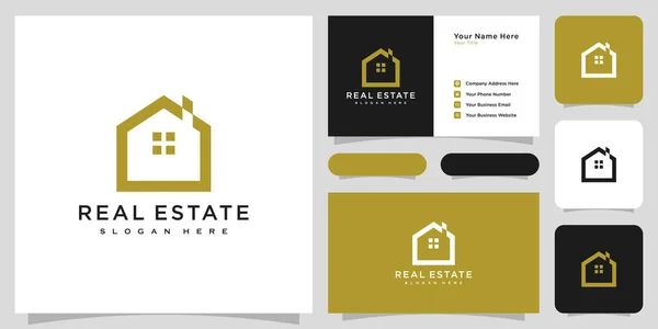 Costruisca Logo Casa Con Stile Arte Linea Home Build Astratta — Vettoriale Stock