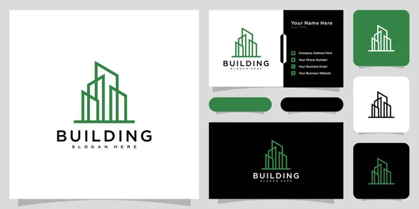 Logotipo Del Edificio Con Estilo Línea Arte Tarjeta Visita — Vector de stock