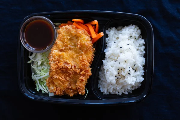 Porc Frit Japonais Avec Riz Tonkatsu Dans Une Boîte Lunch — Photo