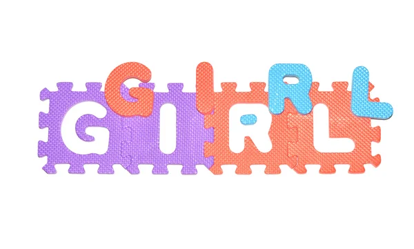 Alfabeto puzzle colorido tiro no fundo branco — Fotografia de Stock