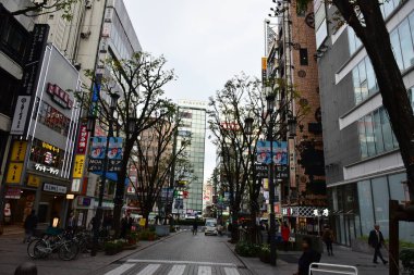 Tokyo, Japonya 21 Kasım 2018 Tokyo 'daki tanımlanamayan Japon binaları ve binaları.