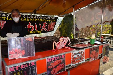 Tokyo, Japonya 27 Kasım 2018 Kimliği belirsiz birçok insan Ueno parkında yürüyor ve bahçedeki sonbahar ağacını izliyor. .