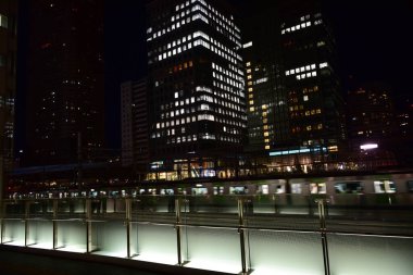 Tokyo, Japonya 21 Kasım 2018 Tanımlanamayan Görüntü Japon halkının Tokyo 'ya gece yolculuğu. Tokyo 'daki binalar.