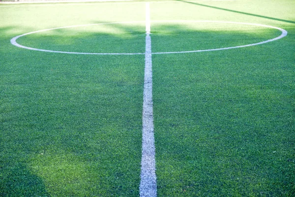 Sudut Garis Putih Sepak Bola Lapangan Hijau Gawang Lapangan Hijau — Stok Foto