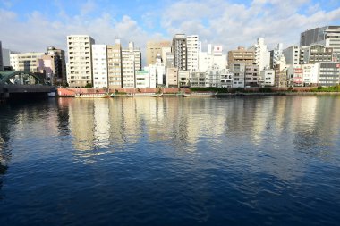 Tokyo, Japonya 25 Kasım 2018 Tokyo 'daki Sumida Köprüsü' nde güneş parlıyor. Tokyo sokaklarında parlıyor