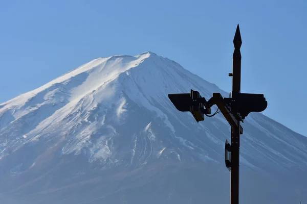 Eerste Zonsopgang Van Berg Fuji Blauw Bedekt Met Witte Sneeuw — Stockfoto