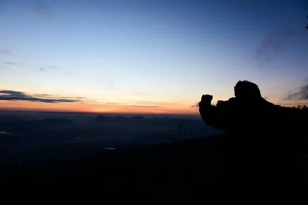 Silhouette Loei Provincie Thailand Phu Kradueng Nationaal Park Een Van — Stockfoto