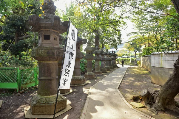 東京都2019年11月27日確認されていないぼかし多くの人が上野公園を歩いていて 庭の秋の木 日差しの日の秋の森を見ています — ストック写真