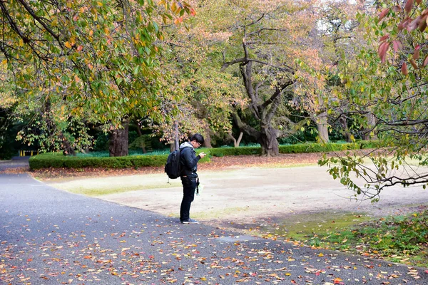 Tokio Japan November 2019 Unbekannte Gehen Shinjuku Gyoen Nationalgarten Spazieren — Stockfoto