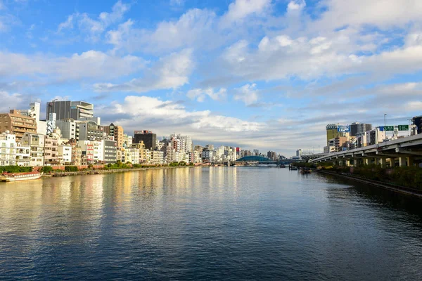 Листопада 2018 Року Сонце Світить Річці Суміда Токіо Сяйва Вулицях — стокове фото