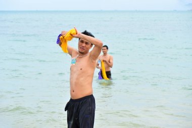 Chon Buri Tayland 01 Ağustos 2019 Görüntü Japon şirketi çalışanlarını 2019 Plaj Ekibi Mükemmellik Ekibi çalışmalarına götürüyor.  