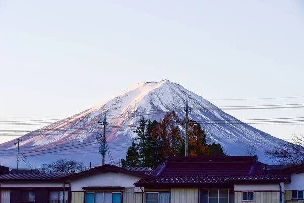 První Východ Slunce Hoře Fuji Ráno Pokryt Bílým Sněhem — Stock fotografie