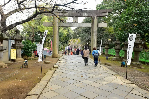 東京都2019年11月27日確認されていないぼかし多くの人が上野公園を歩いていて 庭の秋の木 日差しの日の秋の森を見ています — ストック写真