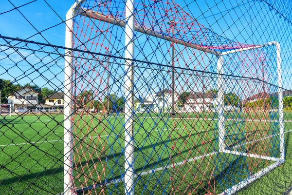 Doelstelling Paal Groen Veld Witte Lijn Voetbalhoek Groen Veld — Stockfoto