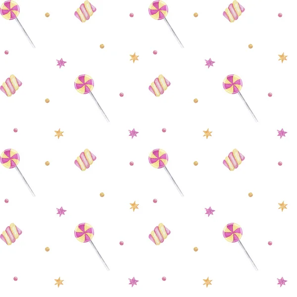 Şekerli suluboya desenli şekerleme ve lolipop.