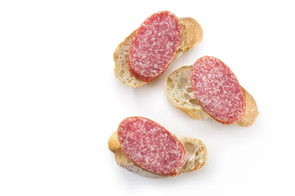 Salami on bread top — Stock Photo, Image