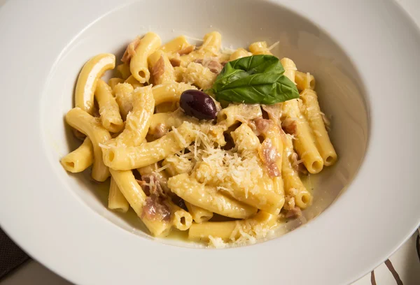 Penne Carbonara Stockbild