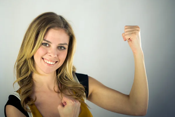 Woman celebrating with fists up — Stock Photo, Image