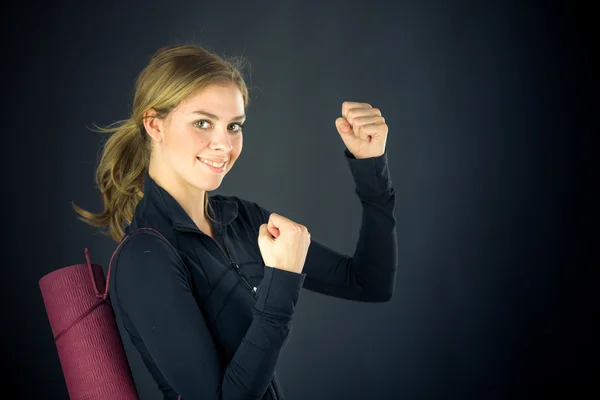 Woman celebrating with fists up — Stock Photo, Image