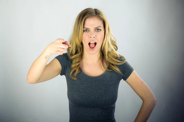 Woman scolding with finger — Stock Photo, Image