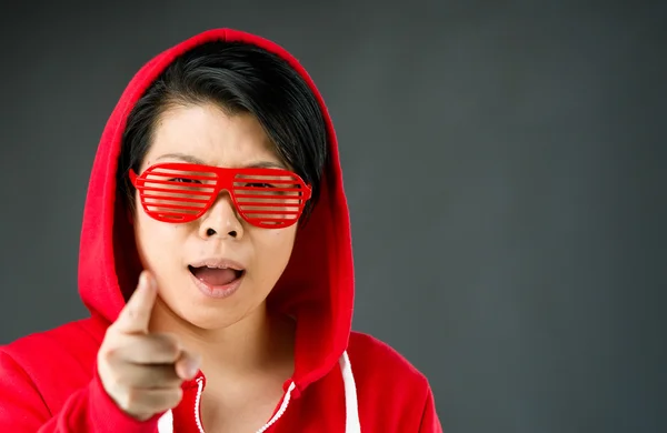 Woman scolding with finger — Stock Photo, Image