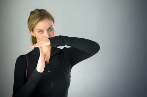 Woman gesturing break sign — Stock Photo, Image