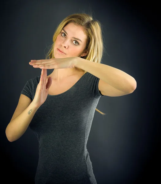 Femme geste pause signe — Photo