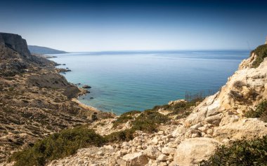 Yazın açık gökyüzü olan kıyı manzarası.