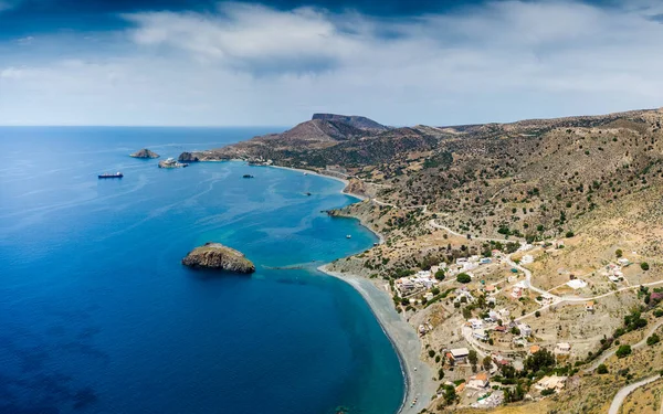 Idyllic View Sea Coastline Fluffy Clouds Sky Crete Island — Stock Photo, Image