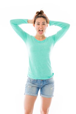 Stresli modeli saç çekerek