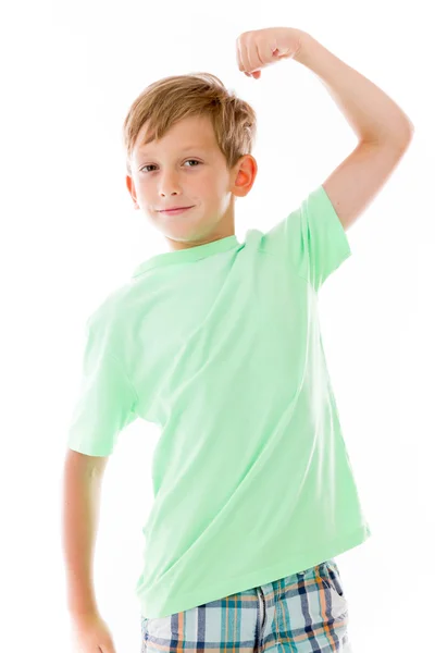 Strong boy with arm curl — Stock Photo, Image