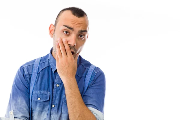 Model covering his mouth by hand — Stock Photo, Image