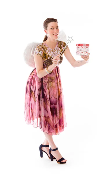 Model in love with gift box — Stock Photo, Image