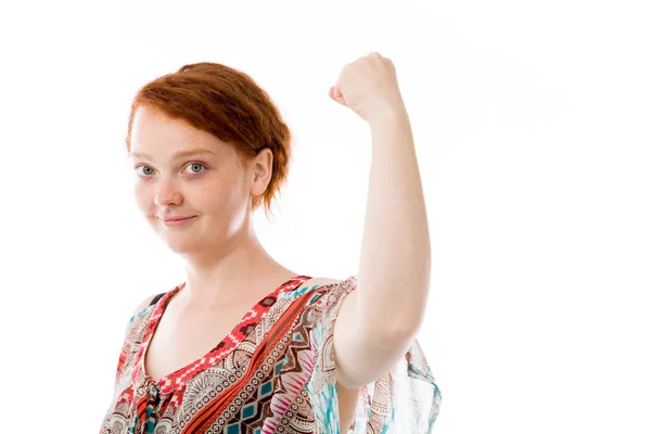 Strong model  with arm curl — Stock Photo, Image