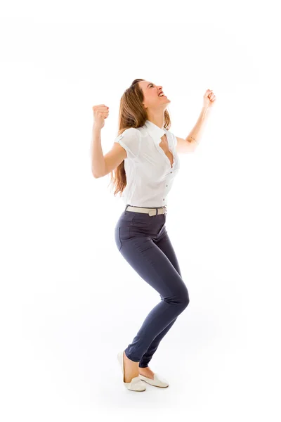 Model screaming with fists up — Stock Photo, Image