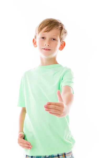 Boy greetings with hand shake — Stock Photo, Image