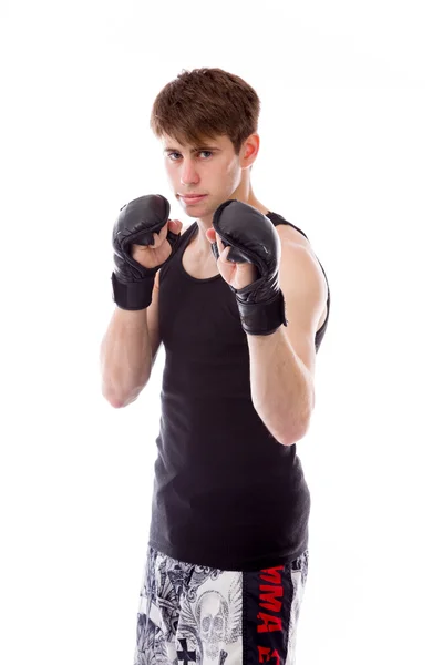 Model in gloves ready to fight — Stock Photo, Image