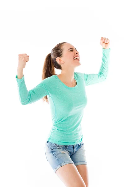 Model screaming with fists up — Stock Photo, Image